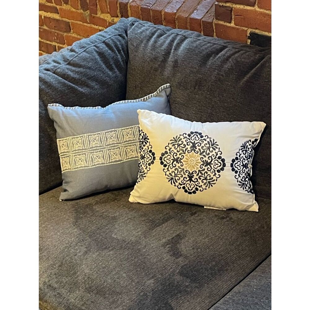 Threshold Blue & White Small Embroidered Throw Pillows